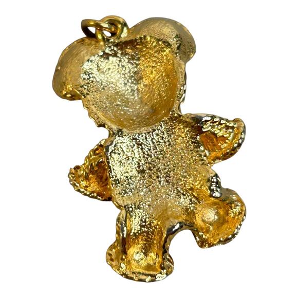 Vintage Teddy Bear Gold Tone Green Eyes Pendant - Picture 2 of 5